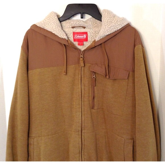 Coleman Jacket Mn L Light Brown Sherpa Lined Hooded Workwear Shacket Barn Chore - Picture 4 of 12